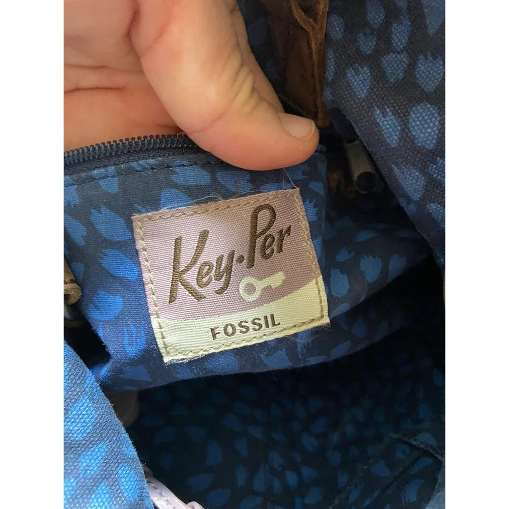 Fossil Key-Per Magnetic Closure Chevron‎ Striped Costed Canvas Tote Bag Purse